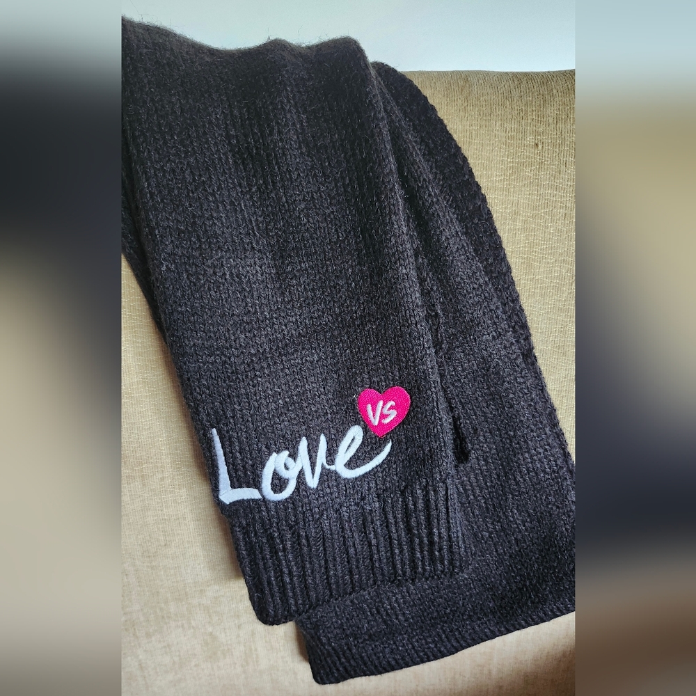 Black Knit Scarf with Love VS Embroidery NWOT